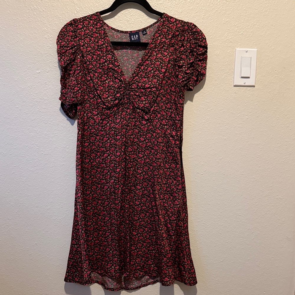 Floral Mini Dress Puff Sleeve Romantic Boho V Neck Small